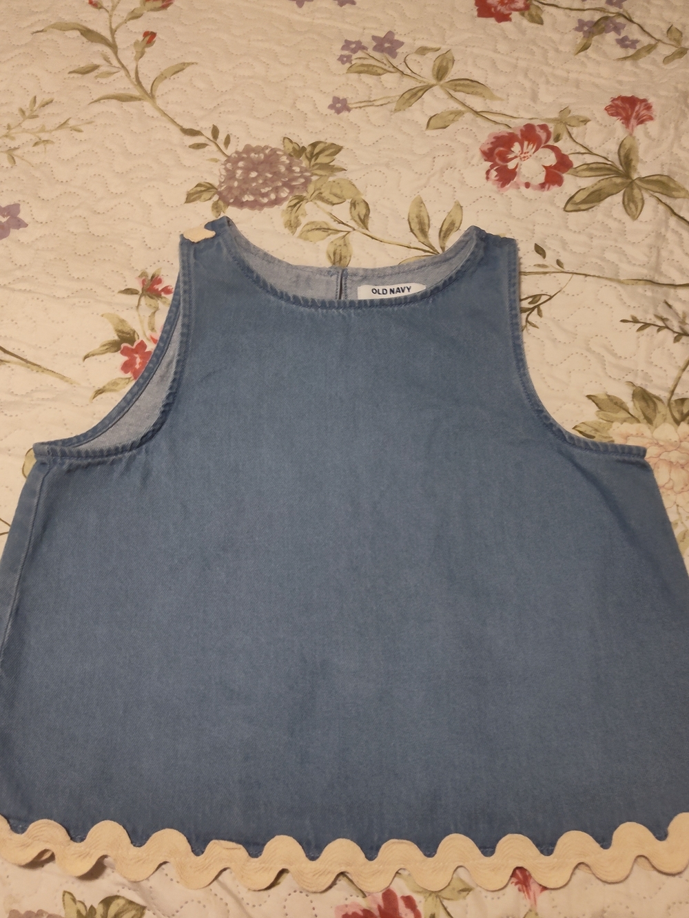 Old Navy Girls' Blue Denim Tank Top with Cream Rickrack Trim